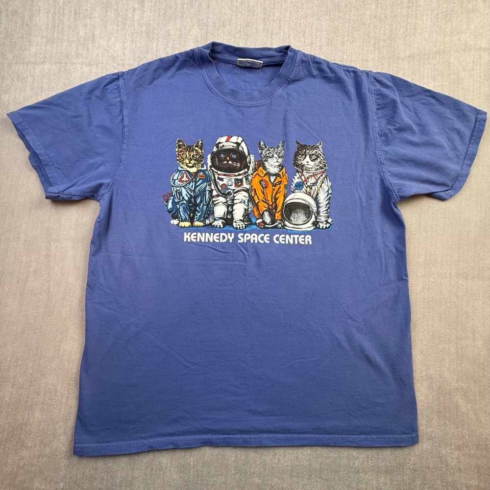 Techstyles Kennedy Space Center Cat Astronaut Graphic T-Shirt Blue Medium